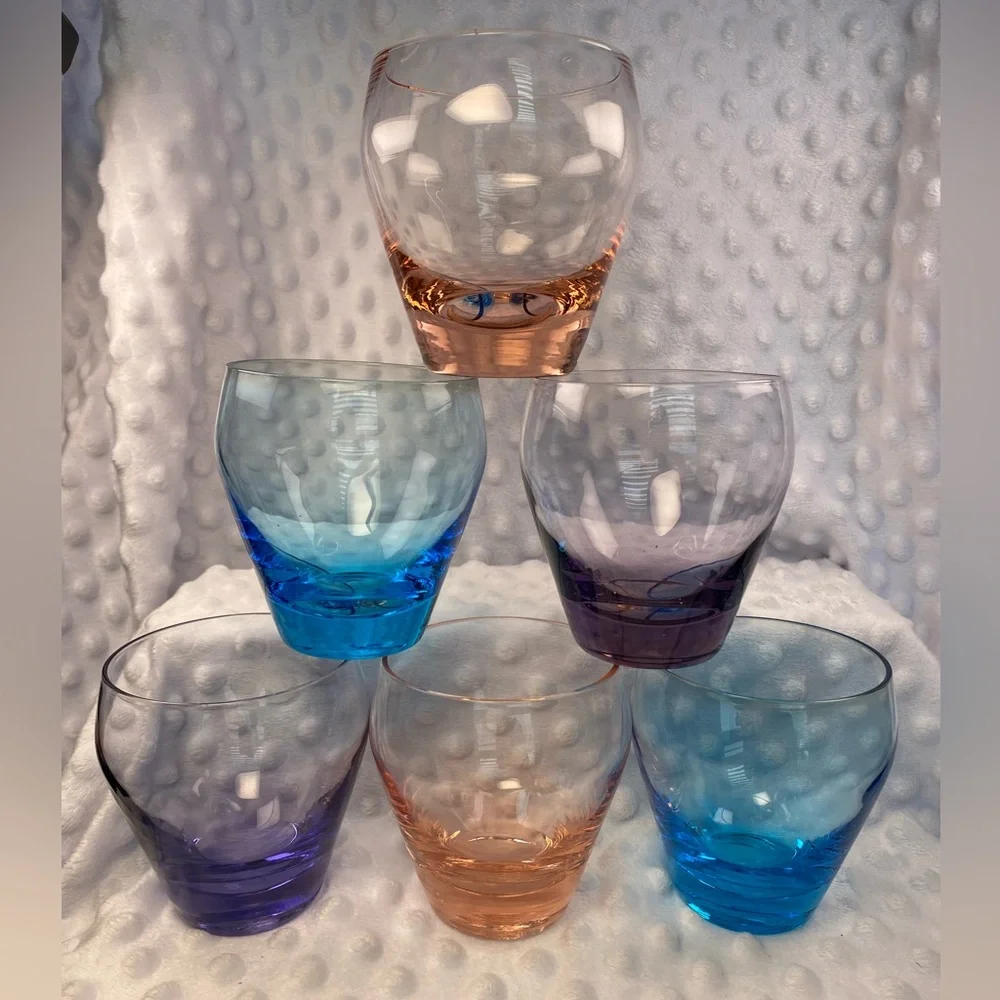 Beautiful Vintage 1960’s Multicolored Lowball / Drinking Glasses